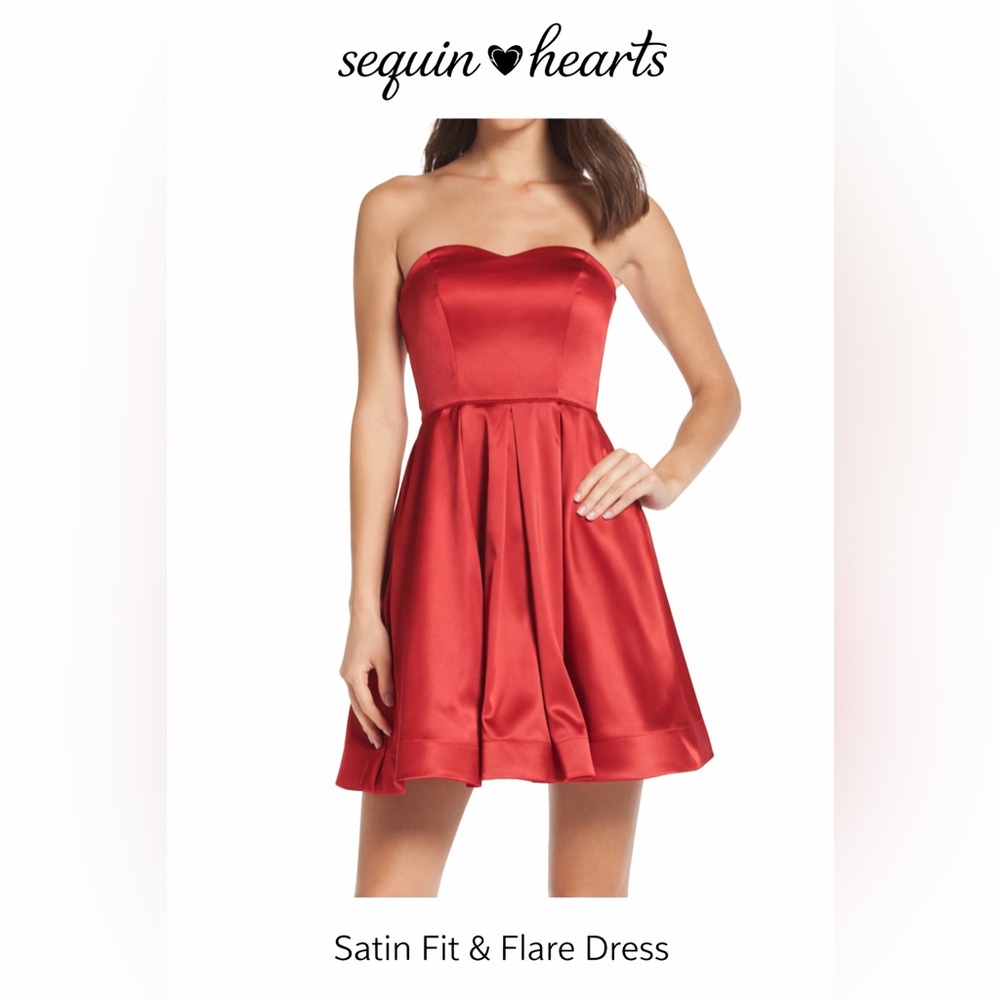 Red Satin Fit & Flare Dress ❤️ Sequin Hearts Size 11 Party/Homecoming